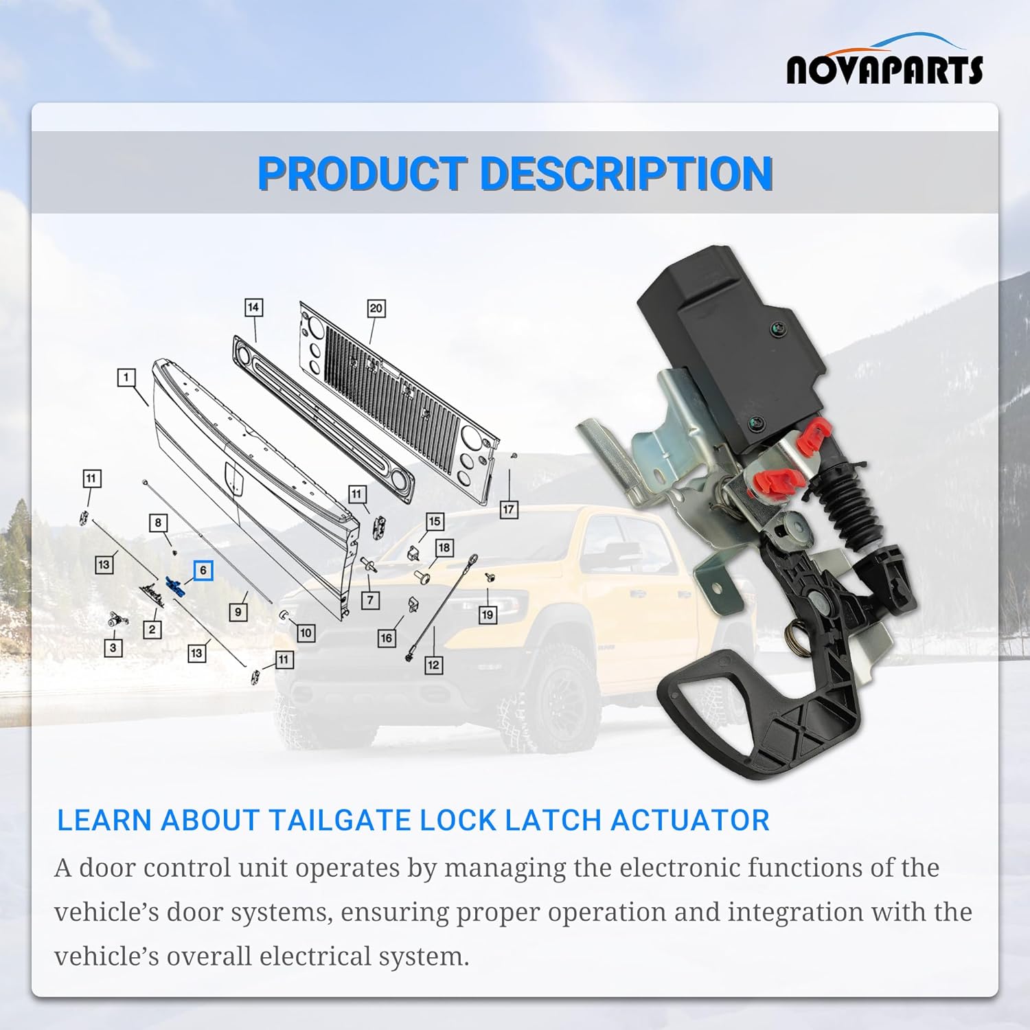 NOVAPARTS 68093354AD Tailgate Lock Latch Actuator Door Control Compatible with 2013-2020 Ram 1500, 2019-2022 Ram 1500 Classic & 2013-2018 Ram 2500 3500 Replaces 68093354AA 68093354AB