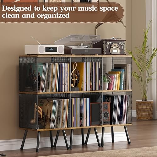 Miniatura 7 de X-cosrack Soporte para tocadiscos de 3 niveles, soporte giratorio con almacenamiento de hasta 200 álbumes, soporte de disco de vinilo de esquina con