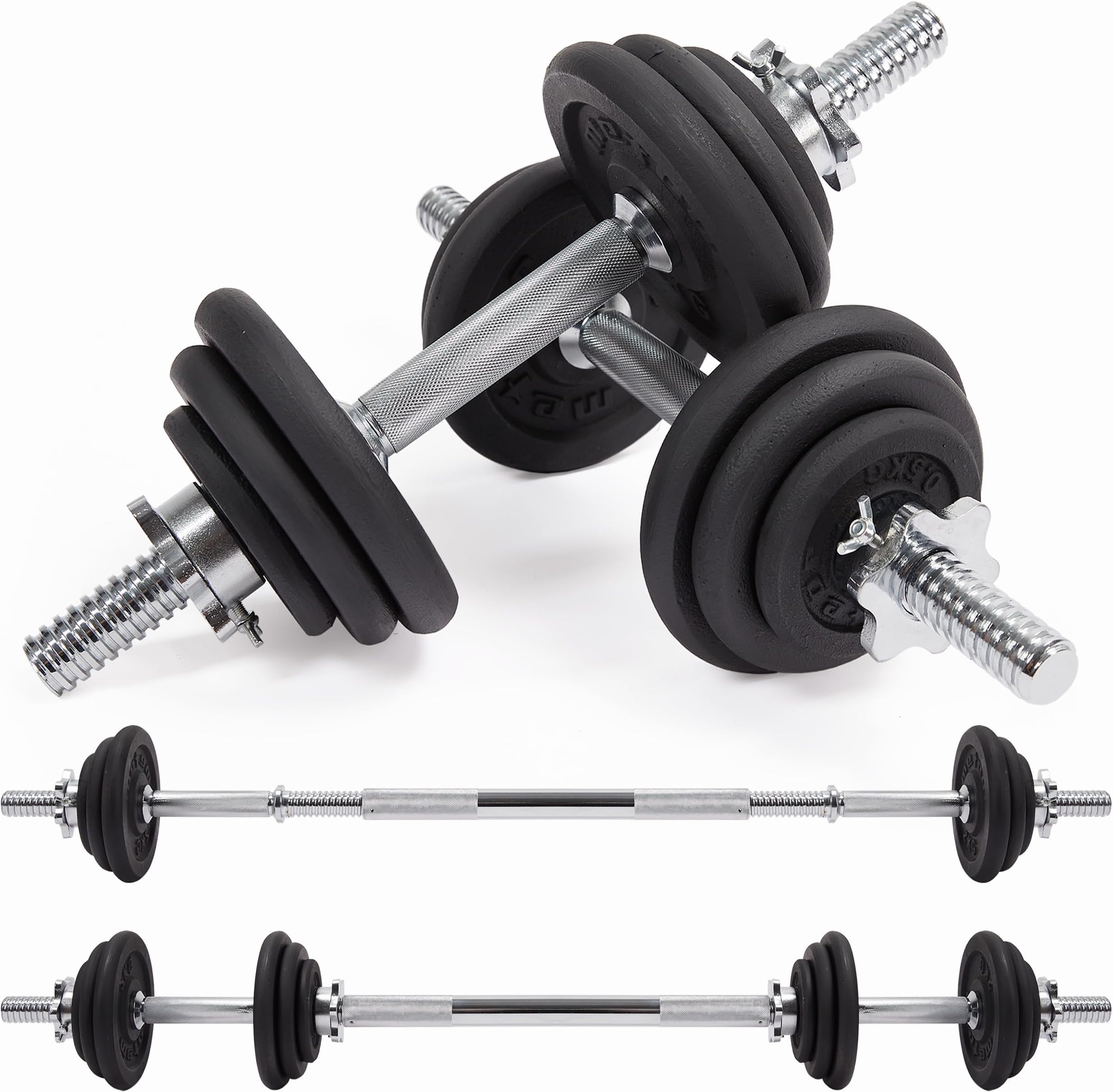 METEOR 20kg40kg Adjustable Cast Iron Dumbbell & Barbell Set