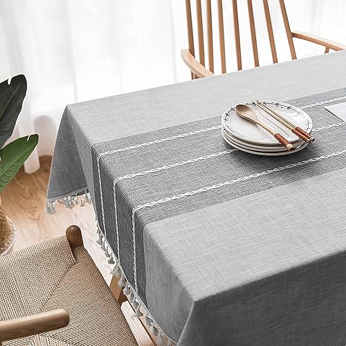 Miniatura 5 de Mantel rectangular para comedor, elegante mantel de lino de granja, mantel de cocina y mesa, elegante mantel impermeable para mesa rectangular