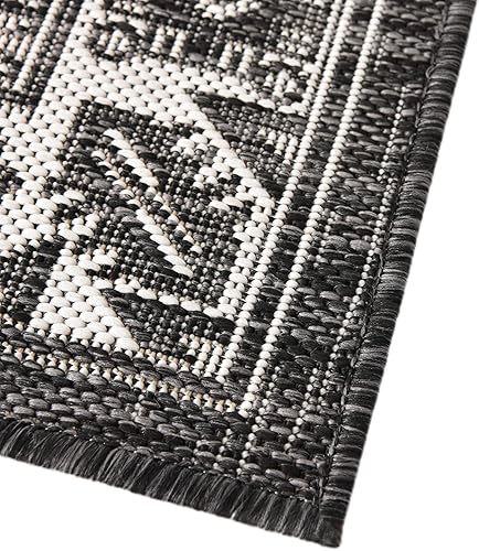 Miniatura 502 de Rugs.com Outdoor Aztec Collection Alfombra – 4 x 6 pies alfombra de tejido plano gris carbón perfecta para salas de estar, grandes comedores, planos