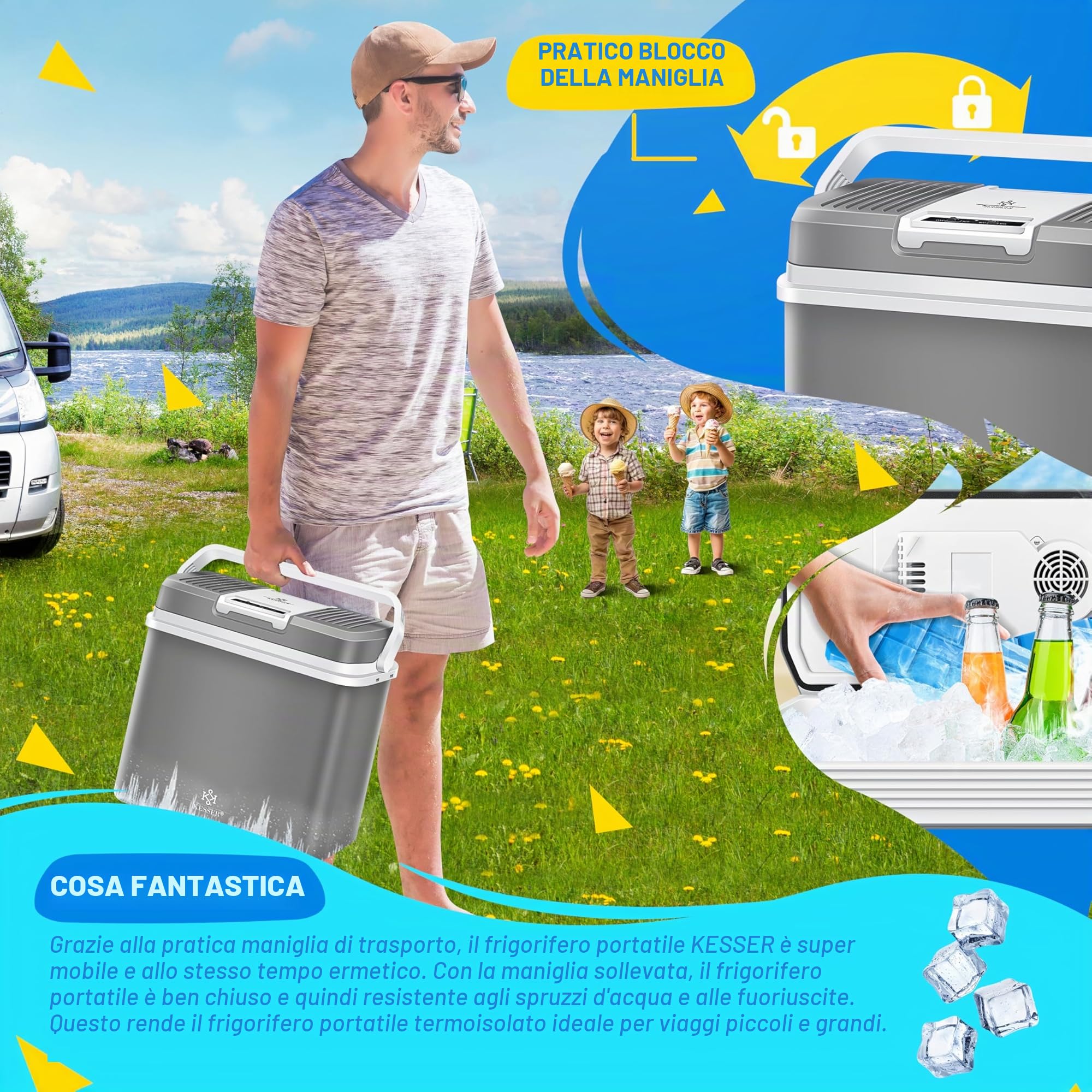 KESSER® Frigobox da 24 litri | RAFFREDDA e RISCALDA | Frigo box termoelettrico 12 volt e 230 volt con 2 batterie di raffreddamento | Mini frigo | per auto e campeggio | EEK A+++| Auto e campeggio