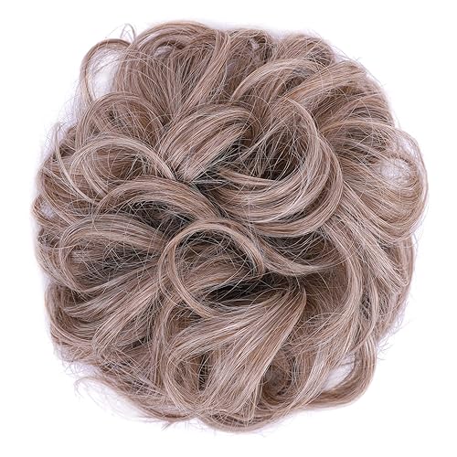 Miniatura 8 de Moño desordenado, moño sintético ondulado para coleta, extensiones de cabello rizado (rubio claro)