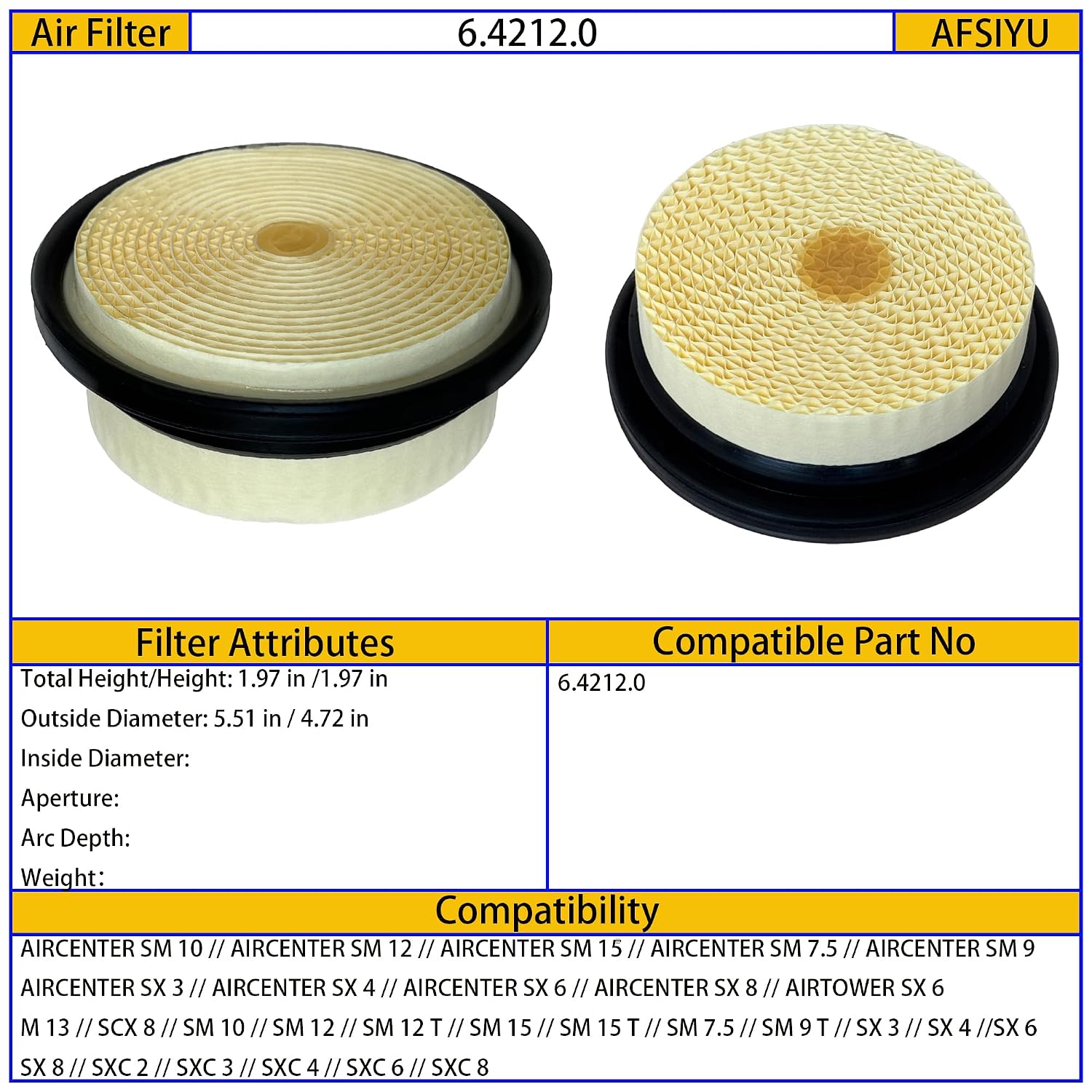 6.4212.0 Air Filter Element Replacement Compatible with Air Compressor Replacement Filter Part