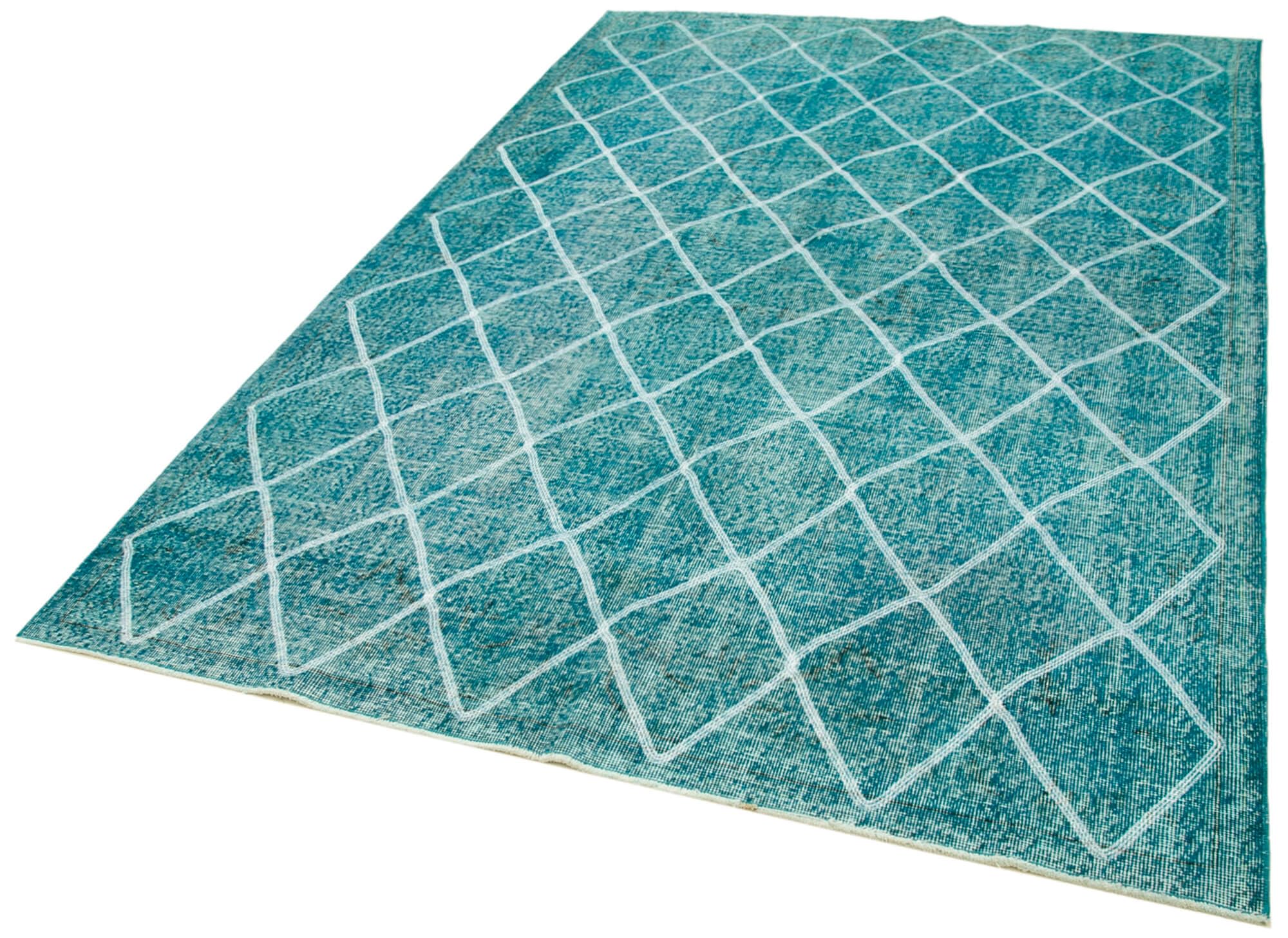 60 x 96 - 184 x 290 Cm Geometric Carpet Turquoise Geometric Bohemian Wool Cotton Handmade Handknotted Vintage