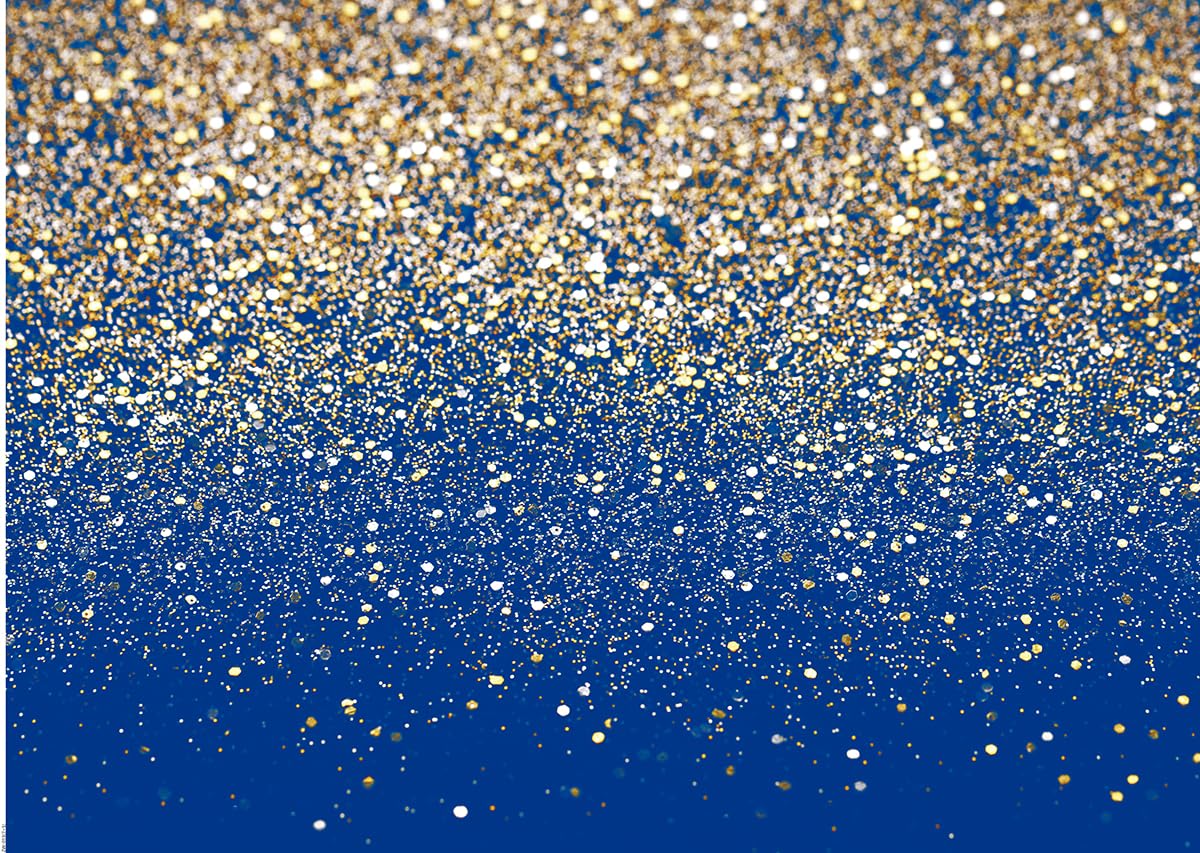 Blue and Gold Glitter Backdrop for Birthday Party, Sparkle Photo Background for Graduation, Wedding, Baby Shower, New Year, Shimmer Blue Gold