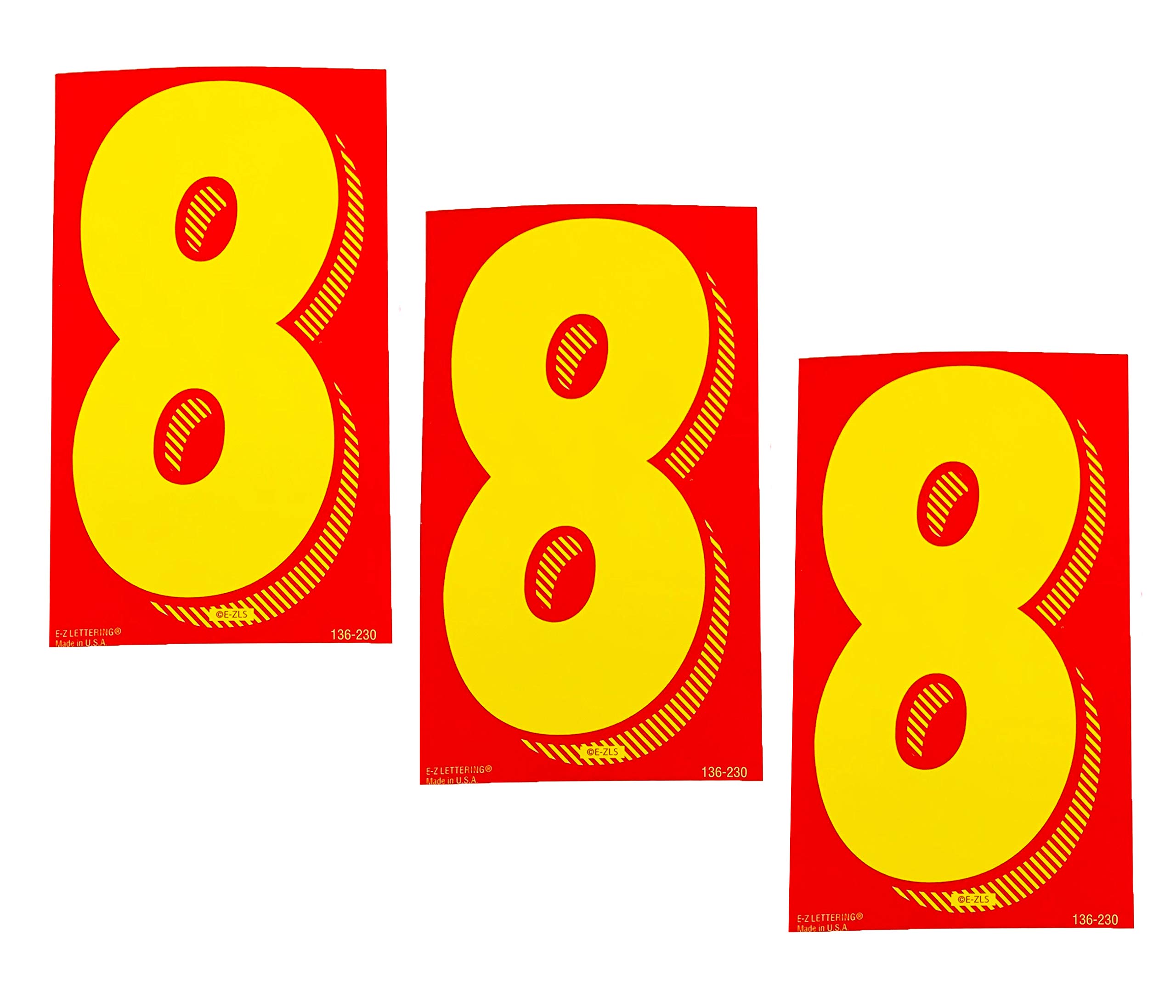 EZ Line Vinyl Decals for Cars Red and Yellow Large Number Stickers Windshield Numbers Dealer Supplies EZ136 (Number 8)