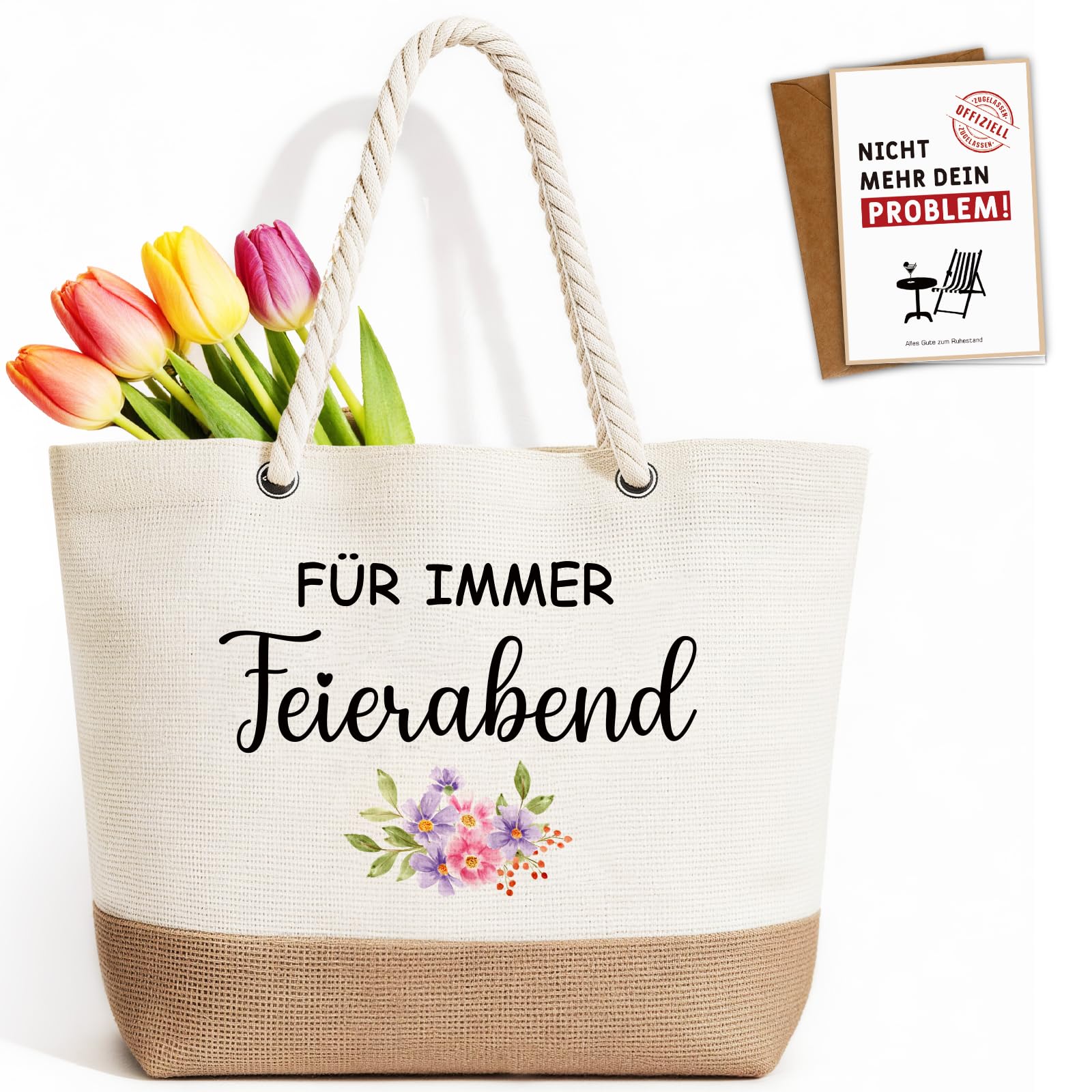 TUZELIYA Renteneintritt Geschenk Frau Tasche - Faltbare Wasserdicht Einkaufstasche mit Abschiedskarte, Lustige Ruhestand Geschenk Frauen, Abschiedsgeschenk Kollegin