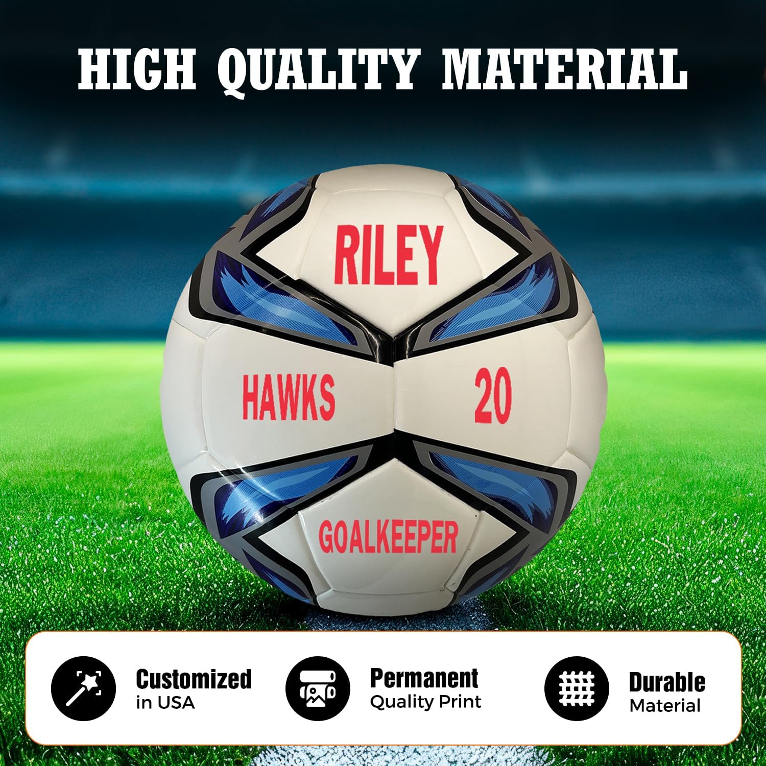 HAMMET Customized Soccer Ball with Name or Text – Sizes 3, 4 or 5 - Personalized Soccer Gifts for Son, Daughter, Boy or Girl