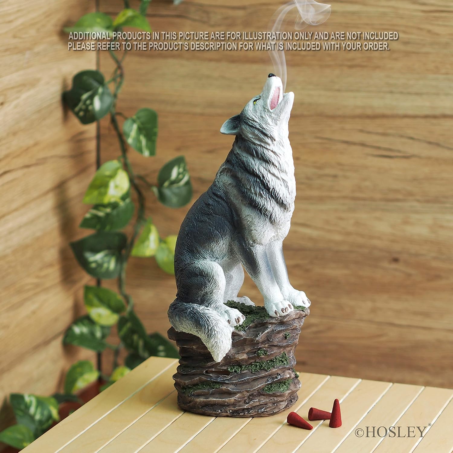 Hosley 120 Pack Assorted Incense Cones Gift Set in Red Storage Book Box. Include 40 Cones Each of Dragon's Blood, Myrrh, Full Moon & A Resin Wolf Incense Cone Holder Ideal for Home Aromatherapy