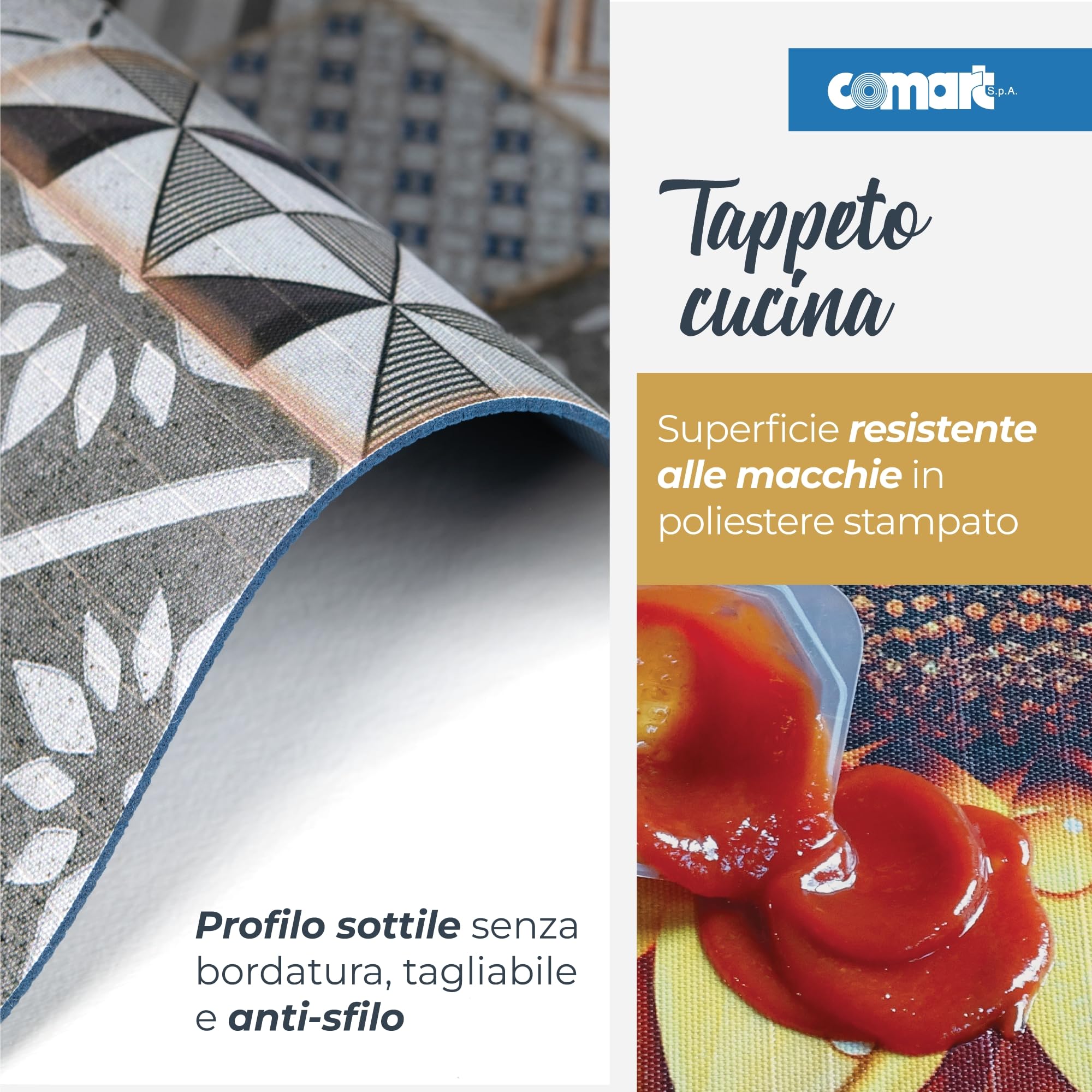 Tapis Découpe Sur Mesure Italie Tapis Austin Comart 50x75cm - Imprimé Fleurs, Imperméable Et Antidérapant - Pour Cuisine, Salle De Bain, Couloir