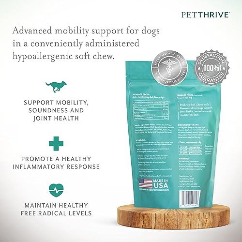 Miniatura 9 de Suplemento de apoyo para cadera y articulaciones para perros masticables suaves con resveratrol, glucosamina, condroitina, ácido hialurónico, sabor