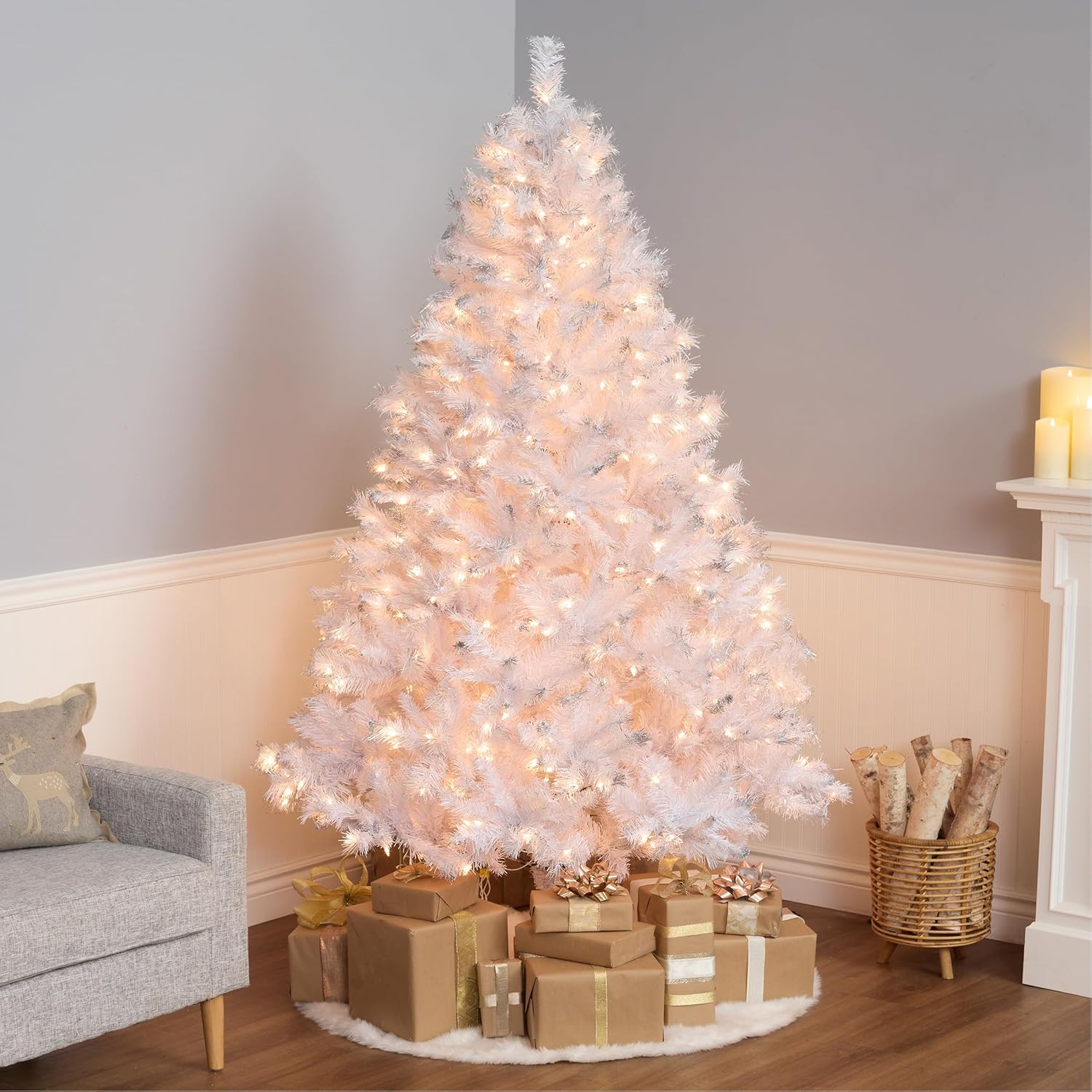 National Tree Company 7 ft Pre-Lit Winchester Pine Artificial Christmas Tree, 450 Clear Lights, 982 Tips, Silver Glitter, Includes Stand, White - Image 2