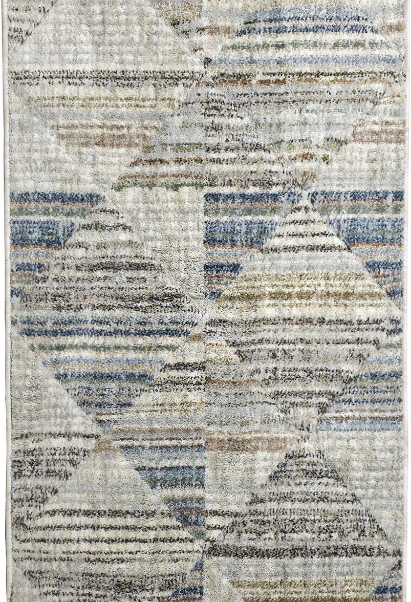 Well Woven Washable Runner Rug 2x19 - Knoll Modern Plush Rug for Hallway & Entryway, Stone Multi, Sculpted Geometric, Recycled Yarns, Stain Resistant Pet Friendly Floor Carpet - Elemental Collection