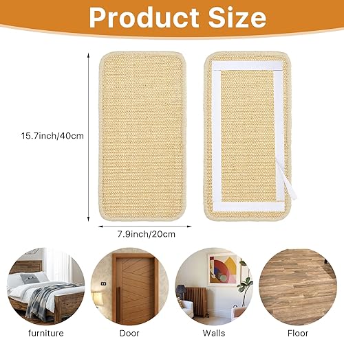 Miniatura 3 de 5 alfombrillas rascadoras para gatos, de 15.7 x 8 pulgadas, de sisal para gatos con cinta adhesiva, alfombrilla natural para arañazos para gatos,