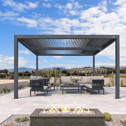 Miniatura 28 de PURPLE LEAF Pérgola 94AS con listones de aluminio para exteriores de 12 x 20 pies con techo ajustable para terraza, patio trasero, jardín, kiosco