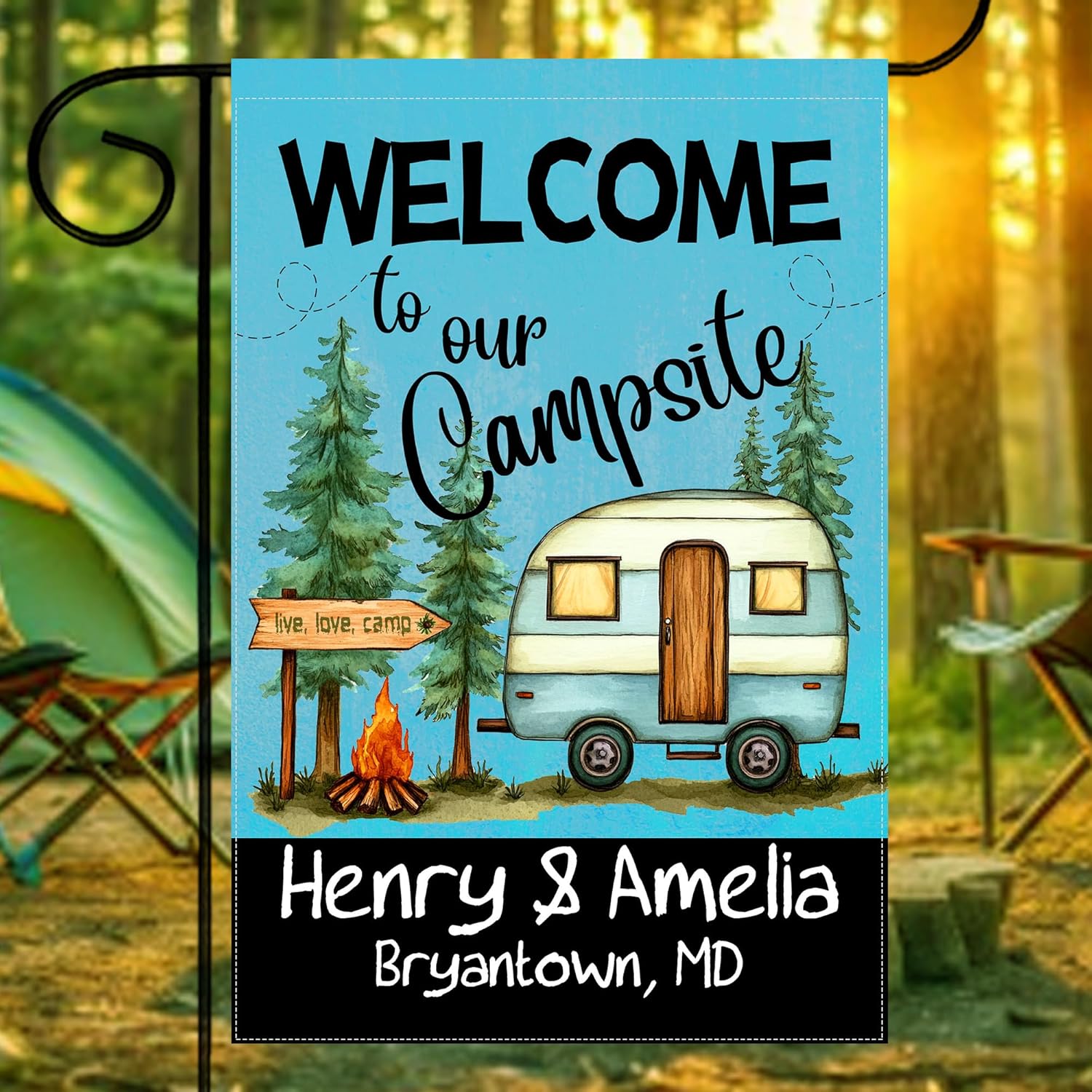 Custom Camper Garden Flag for Campsites, Personalized Family Name Welcome to Our Campsite Flag RV Camping Party Yard Patio Decorative Flags Decor