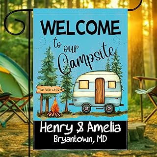 Custom Camper Garden Flag for Campsites, Personalized Family Name Welcome to Our Campsite Flag RV Camping Party Yard Patio Decorative Flags Decor