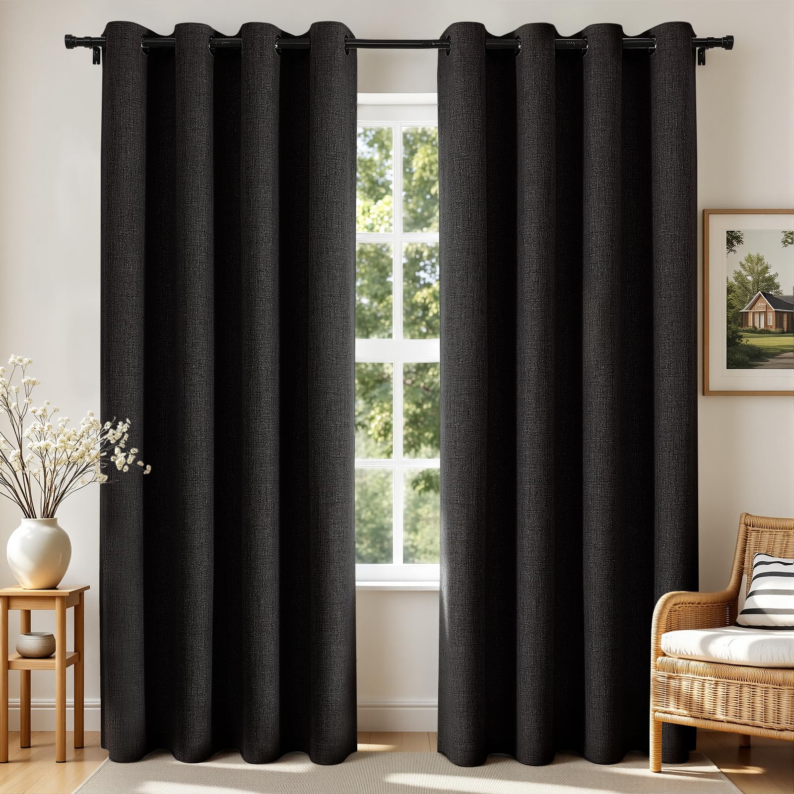 Joydeco Blackout Curtains 63 Inches Long 2 Panels Burg, Room Darkening Curtains for Bedroom, 100% Black Out Textured Thermal Drapes Privacy Protection 2 Panels Set(W52 x L63 Inch, Black)