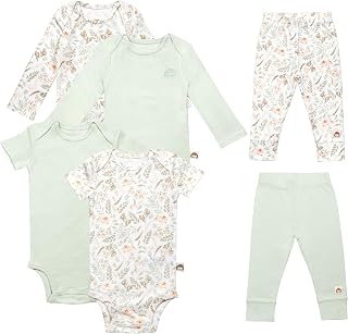 100% Cotton Clothes for Baby Boy & Girl - 6Pc Layette Set Includes 2 Long Sleeve, Short Sleeve Onesies & Pants