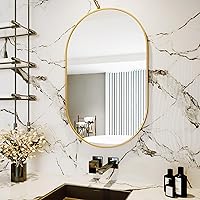 Protylctaster 20x28 Gold Oval Bathroom Mirror - Framed Wall Mirror for Vanity Sink, Rust-Proof Aluminum Alloy, Easy Hang