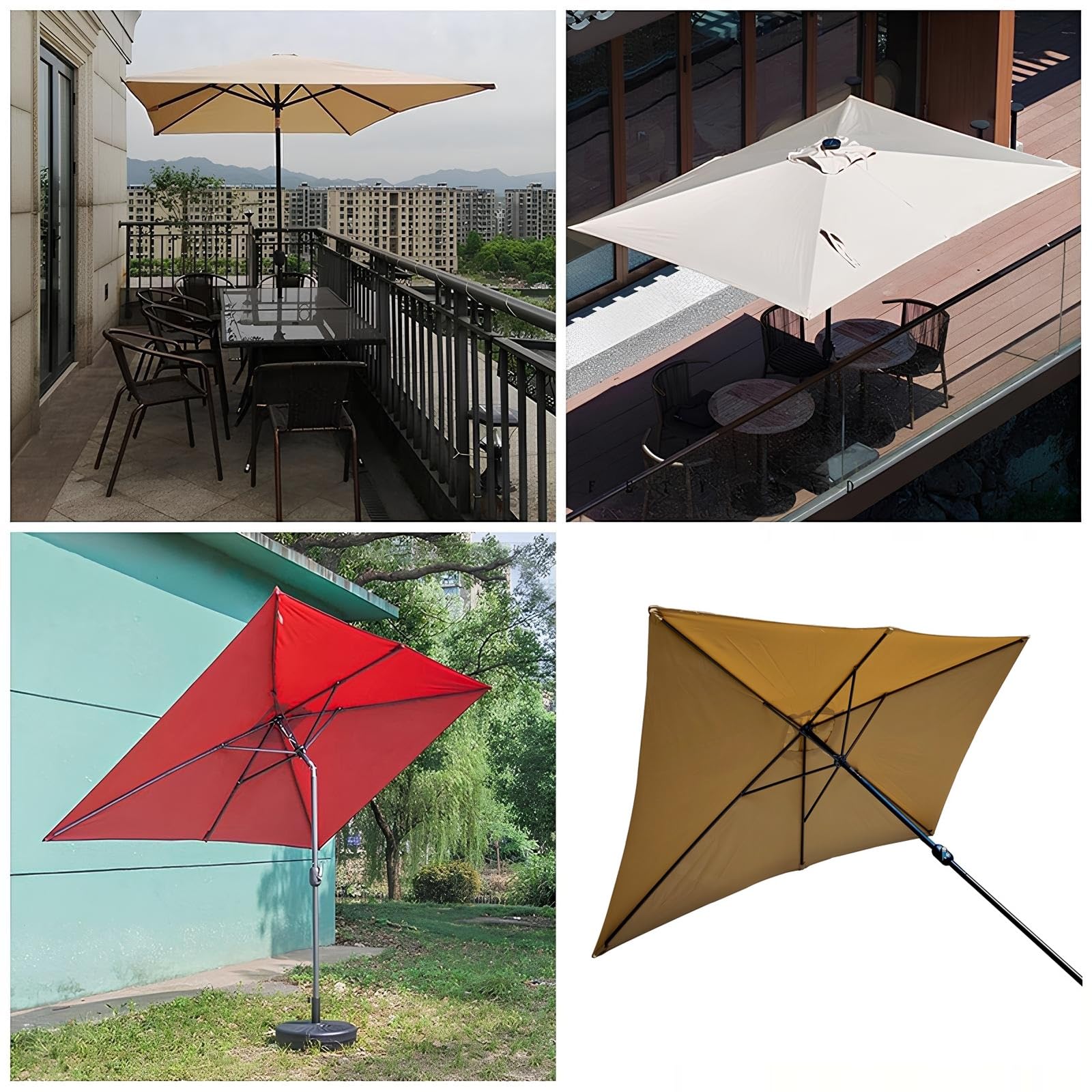 Telo di Ricambio per Ombrellone, Copertura Ombrellone Rettangolare 3x2m a 4/6/8 Stecche, Telo Parasole di Ricambio in Poliestere, Impermeabile e Protezione UV50+ per Giardino(Grey,2.1x1.40m)