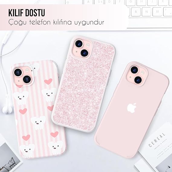 Babilden iPhone 15 İle Uyumlu Kamera Lens Koruyucu Alüminyum Alaşım Çerçeveli Tempered Glass (Pembe)