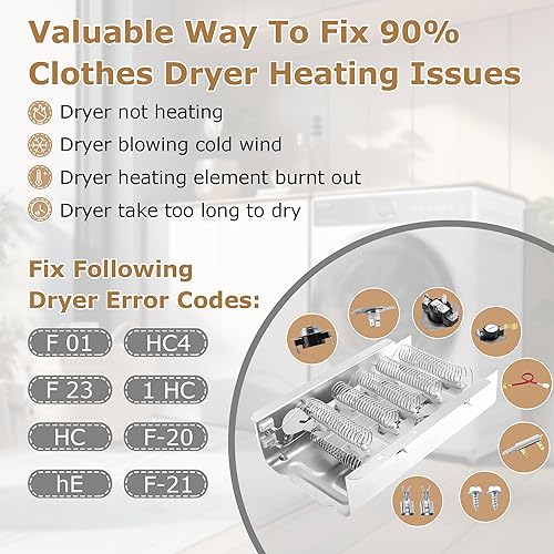 Miniatura 5 de Elemento calefactor NED4655EW1 apto para Amana 279838 W10724237 NED4600YQ1 NED4600YQ0 apto para Whirlpool WED4815EW1 WED4850HW0 WED5300VW0 apto para