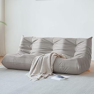 Bean Bag Chair, Large Fireside Chair Bean Bag Sofa for Adults, 3 Seater Bean Bag Chairs for Teens with High-Resilience Foam, Memory Foam Bean Bag for Living Room, Bedroom, Office (Suede, Light Gray)