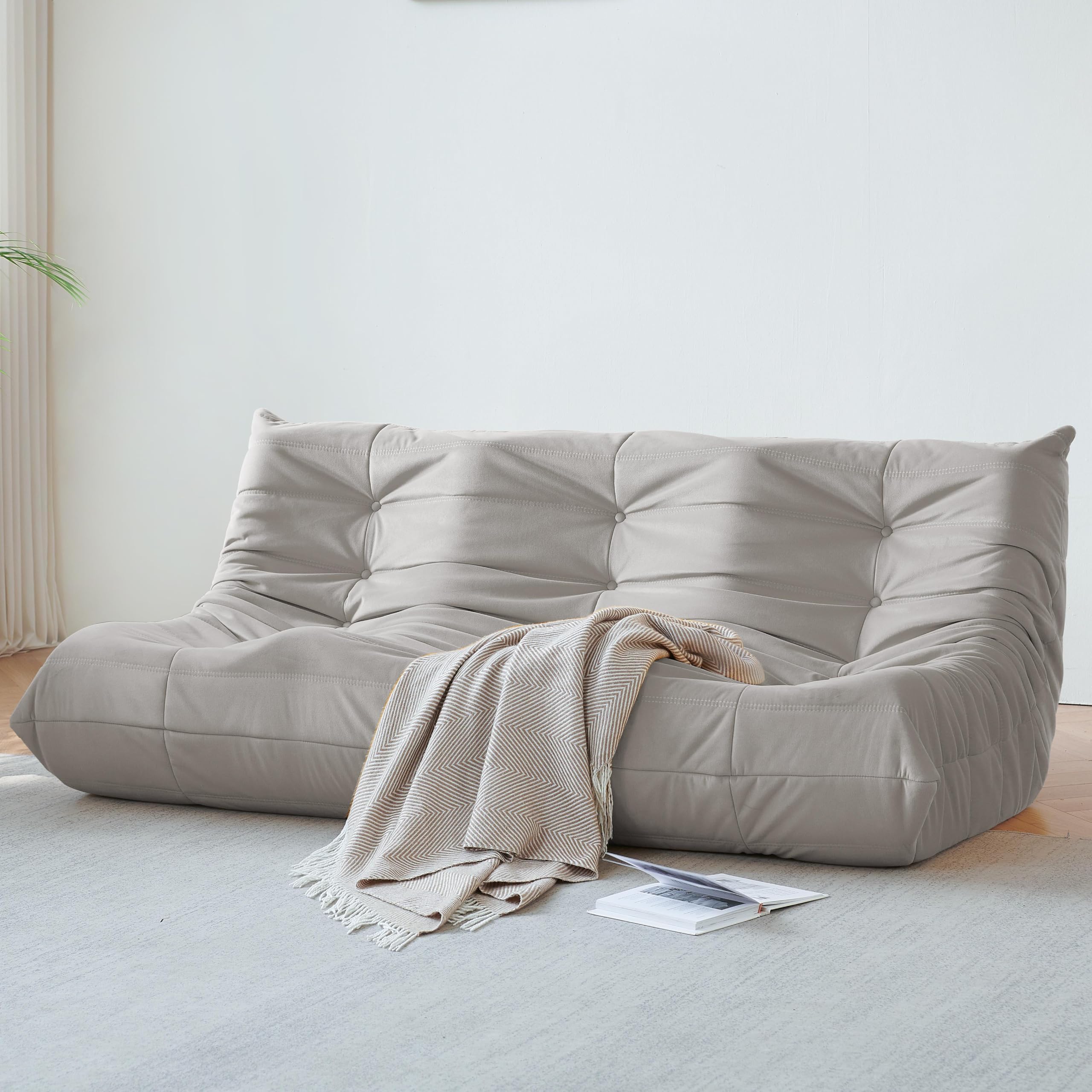 Bean Bag Chair, Large Fireside Chair Bean Bag Sofa for Adults, 3 Seater Bean Bag Chairs for Teens with High-Resilience Foam, Memory Foam Bean Bag for Living Room, Bedroom, Office (Suede, Light Gray)