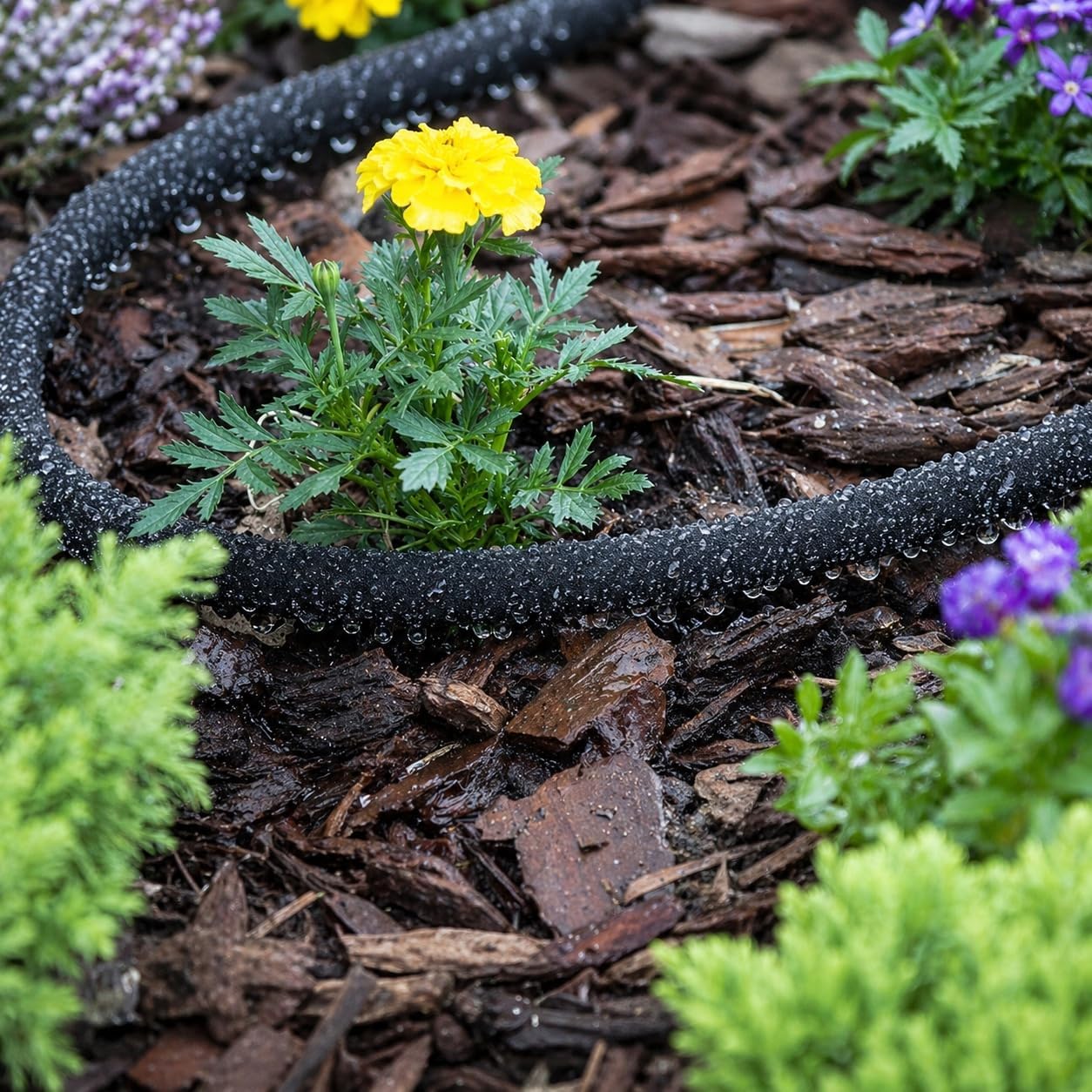 BirnePower Perlschlauch AQUA-DROP 100m, 1/2 Zoll Tropfschlauch zur Bewässerung, Wassersparend bis zu 70%, UV-Beständig, Inkl. Druckminderer & Anschlüssen für Garten, Hecken & Beete, Schwarz