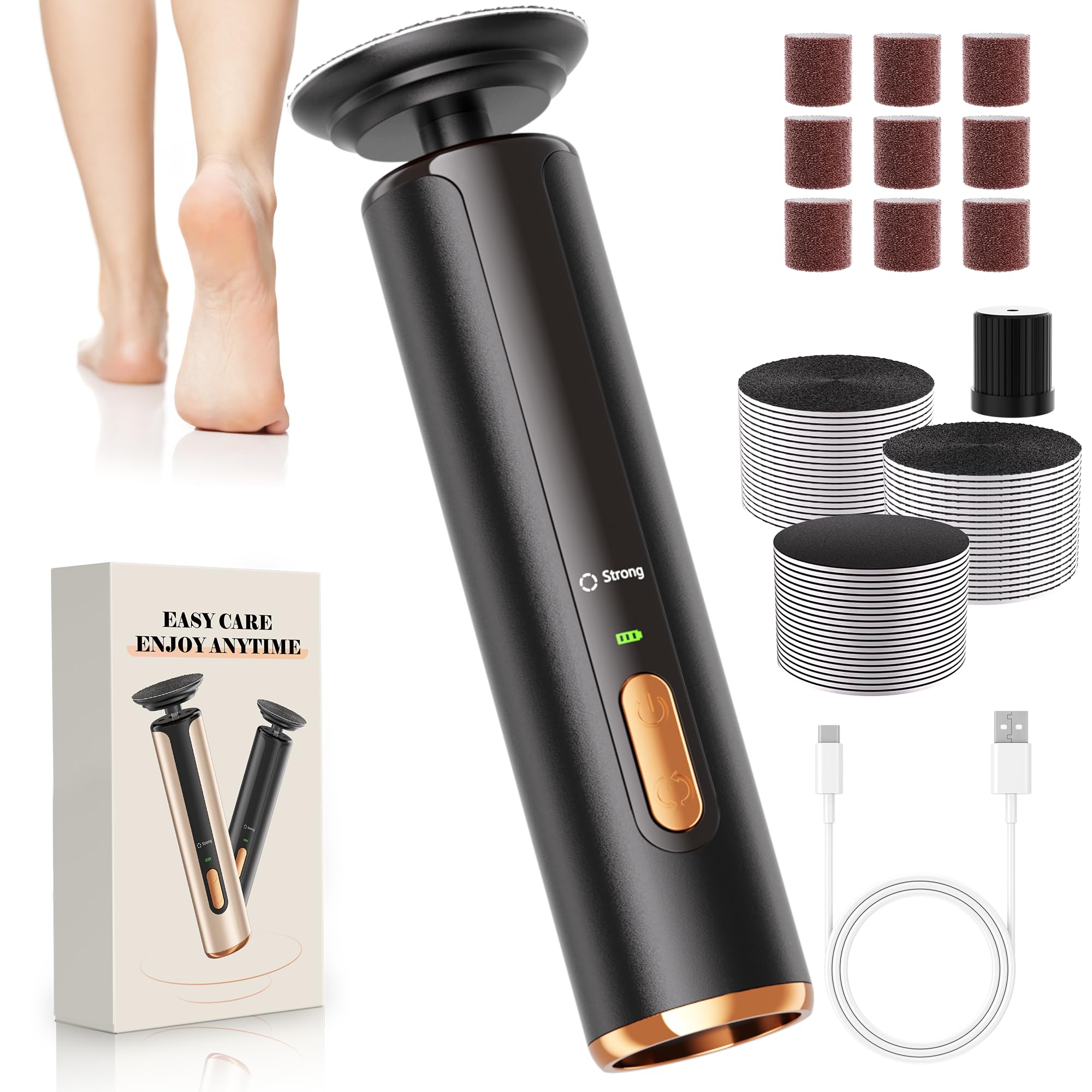 Electric Foot Callus Remover, Callus Remover for Feet with 60 Pcs Sandpaper Discs, Rechargeable & Adjustable Speeds LED Display, 2-in-1 Electric Foot File for Dead Skin Removal & Nail Care