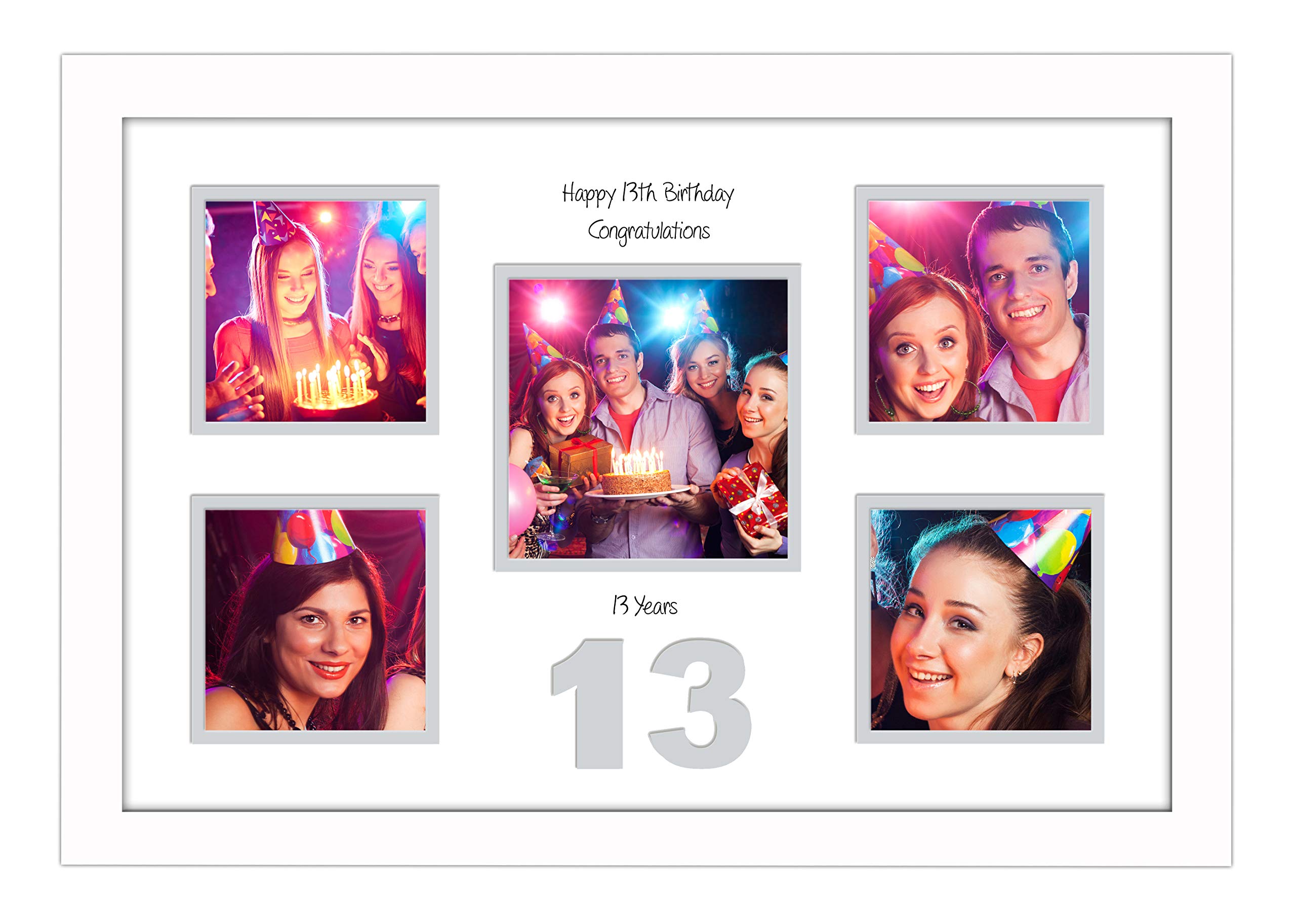 Photos In A Word White Finish Frame White Mount Grey Inside 13Th Birthday Photo Frame 4"X4" X4 And 5"X5" Photo 962D (White Finish Frame White Mount Grey Inside)