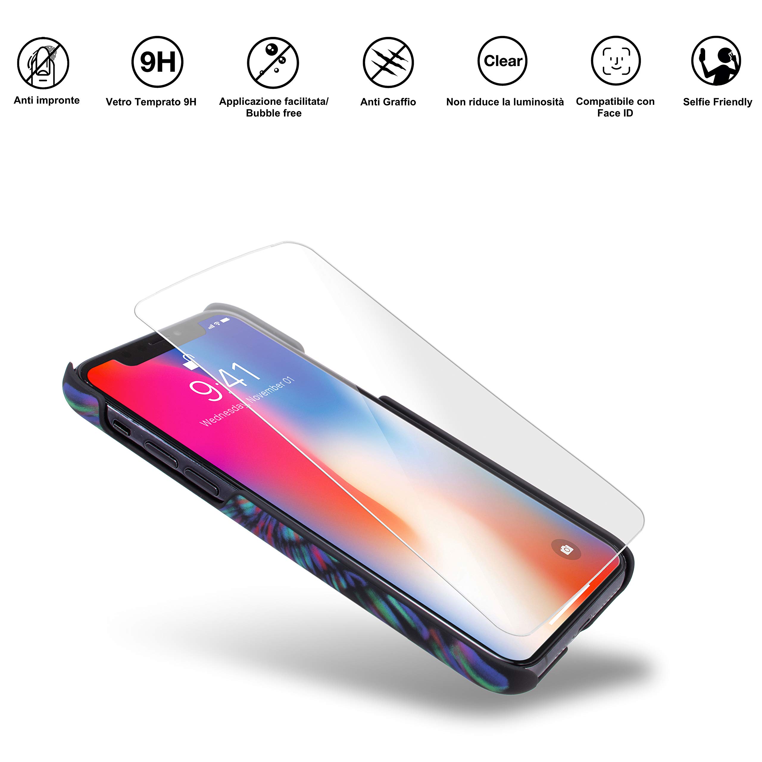 MARCELO BURLON COUNTY OF MILAN Cover/Custodia Compatibile con iPhone XS/X - Custodia Burlon Originale con Vetro temprato 9H - Rigida - Soft Touch e Antiurto - Protezione Frontale rialzata