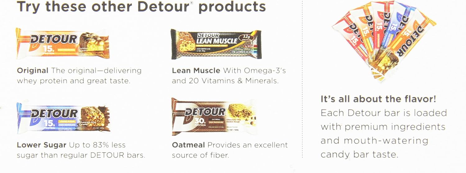 Detour Lower Sugar Whey Protein Bar, Caramel Peanut, 1.5 Ounce (Pack of 9)