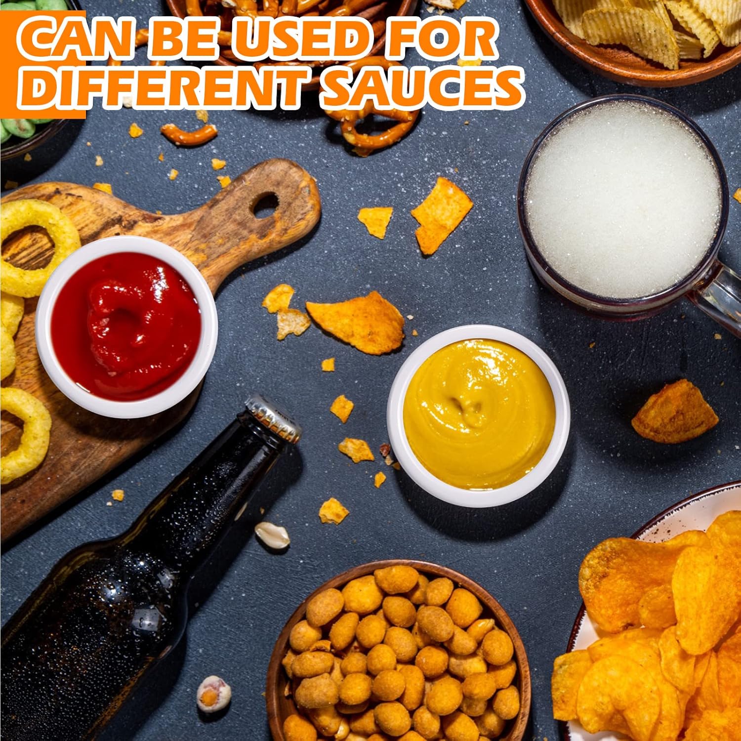 Lallisa 48 Pcs Mini Ramekins 1.5 oz Ramekins Smooth Round Ramekin Small Condiment Cups Dipping Sauce Bowls for Daily Meals Catering Kitchen Restaurant Party(White)