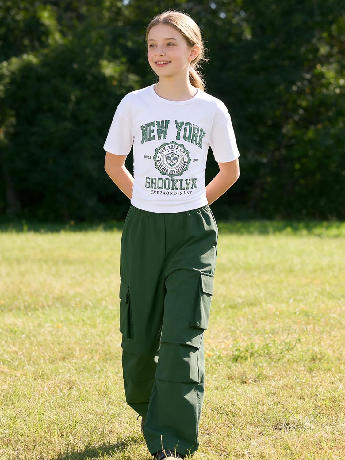 Girls Clothes Teenage Girls 2 Piece Outfit Short Sleeve Top + Cargo Pants Outfits for Tweens,Sizes 7-16 Years