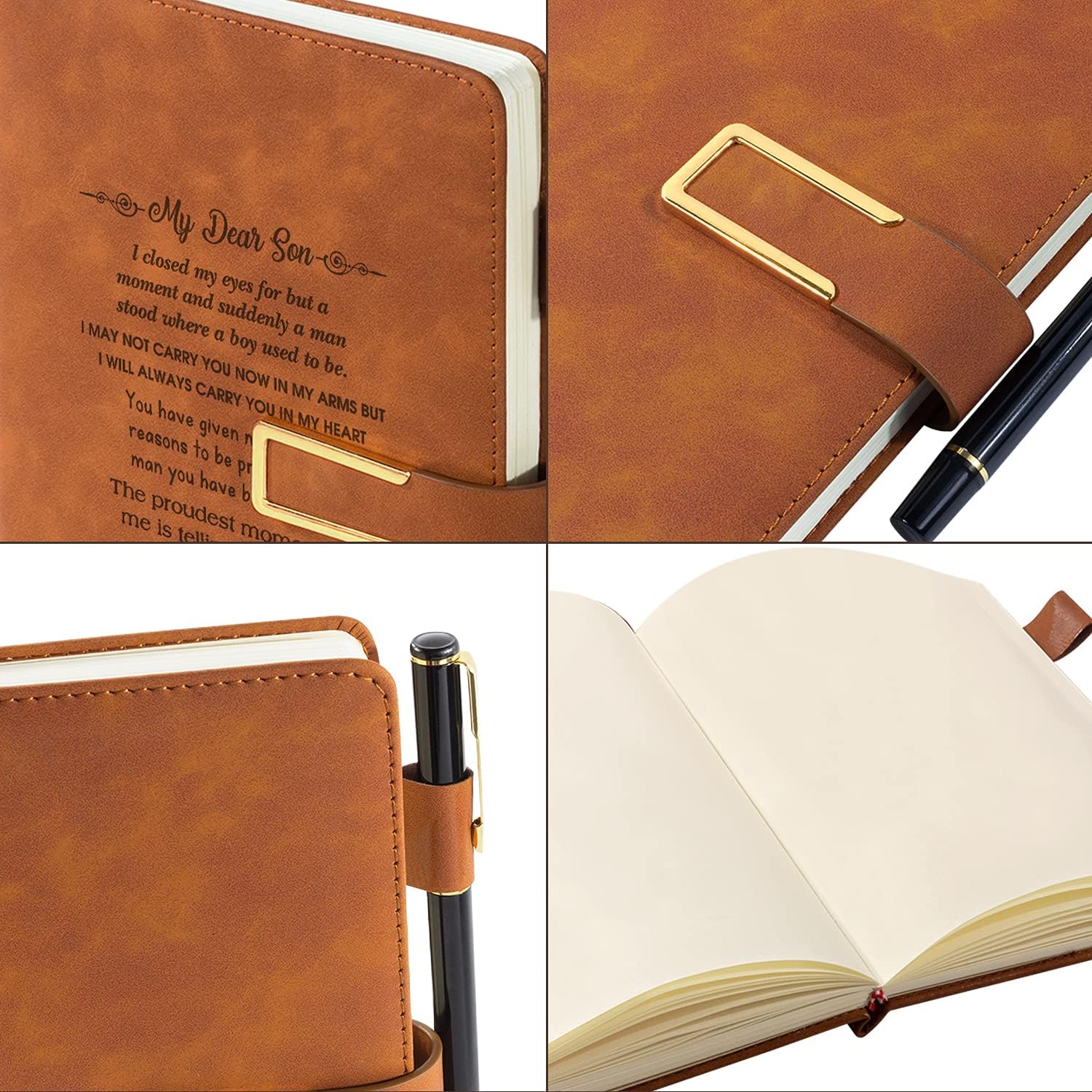kullder Leather Notebook Gifts for Boys Personalized Journal for Son from Mom Custom Journal A5 Travel Diary Vintage Leather Sketchbook Birthday Christmas for Son Perfect Box Gift Set with Pen