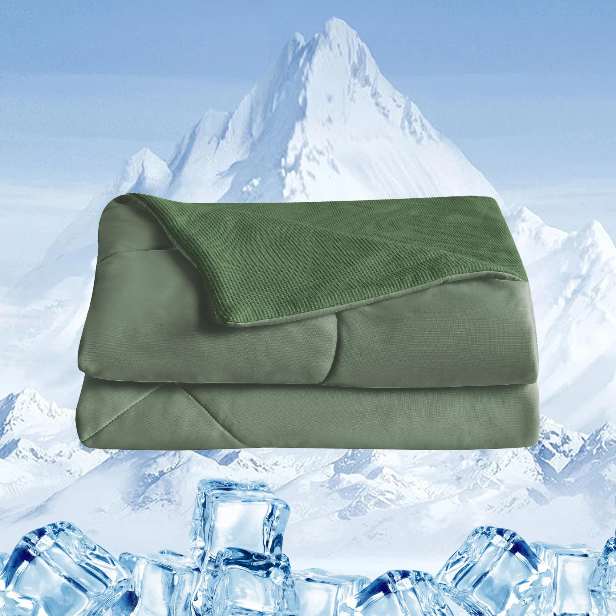 UNIKOME Kühldecke 200x200cm, Doppelseitige Sommerdecke Für Sommer, Leichte Kühlende Bettdecke Für Menschen, Kühldecken Zum Schlafen Cooling Blanket Waschbar, Öeko-Tex (Grün)