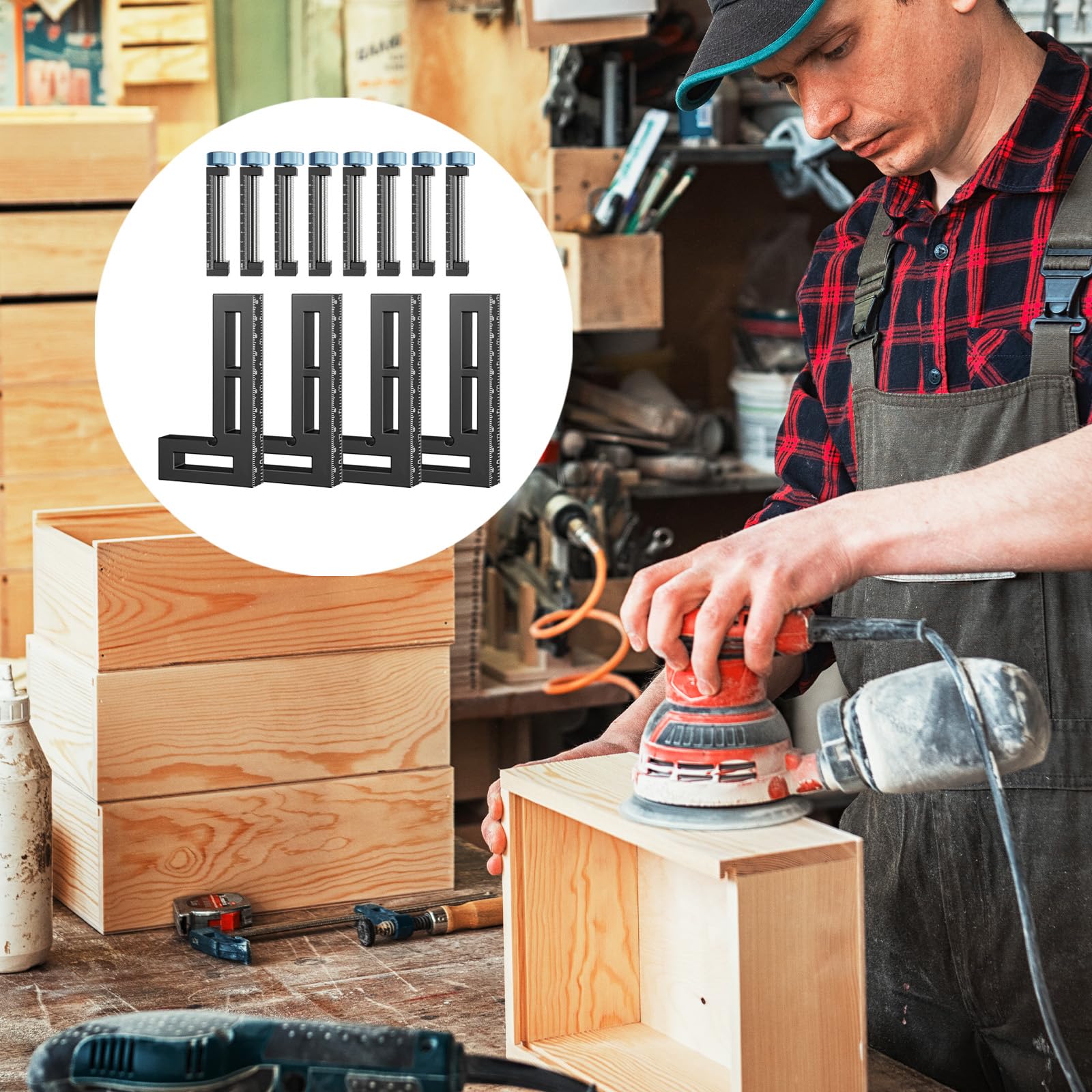 Positionierwinkel 90°, Winkelspanner 4 Stück Rechtwinklige Klemmen aus Aluminiumlegierung mit 8 Winkelversteller 90 Grad Holzbearbeitungswerkzeuge für Holzbearbeitung Heimwerken Handwerk