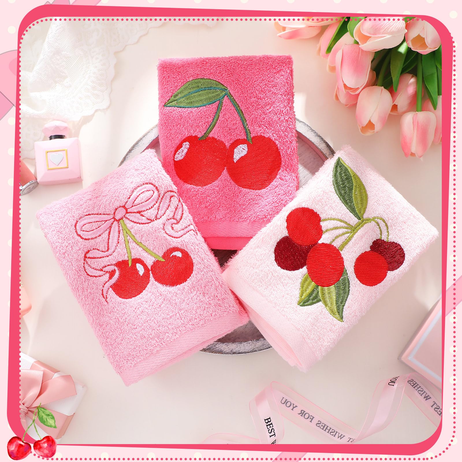 Amazon.com: Tingjoo 3 Pcs Cherry Hand Towels 14x29 Inch Spring