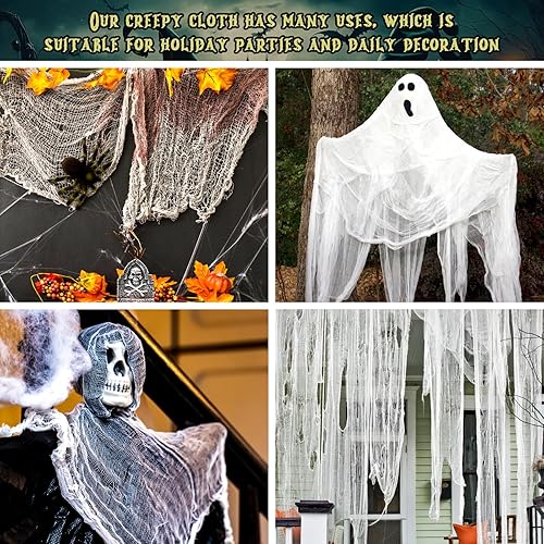 Miniatura 12 de Legigo Paquete de 12 paños espeluznantes de Halloween (30 x 72 pulgadas), gasa espeluznante para fiesta de Halloween, suministros de fiesta de Negro