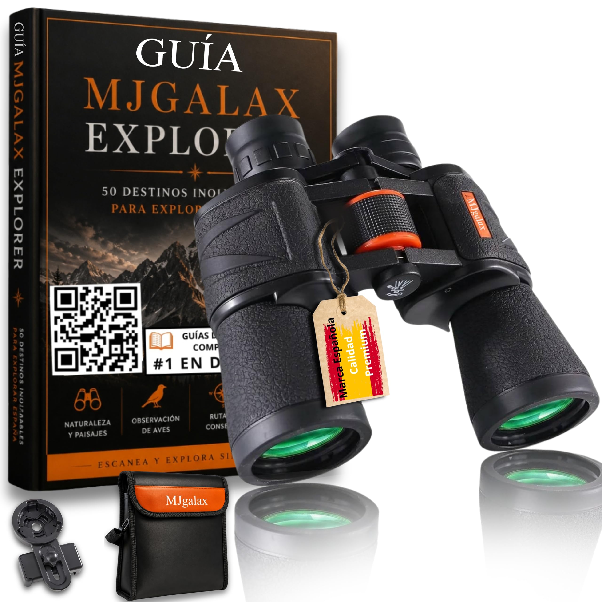 Prismaticos Profesionales Largo Alcance, Binoculares Potentes 10x50 - Prismas BAK-4 y Lentes FMC, Incluye Guía de Paisajes, Aves y Animales Silvestres de España y Adaptador para Smartphone.