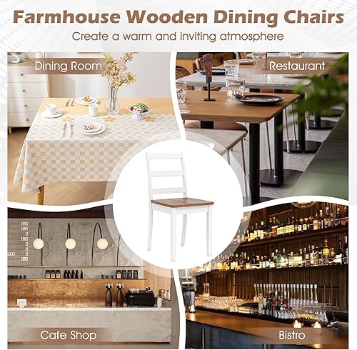 Miniatura 7 de Giantex Sillas de comedor, sillas de cocina de madera sin brazos con patas de madera de goma maciza, sillas de comedor con respaldo de escalera de