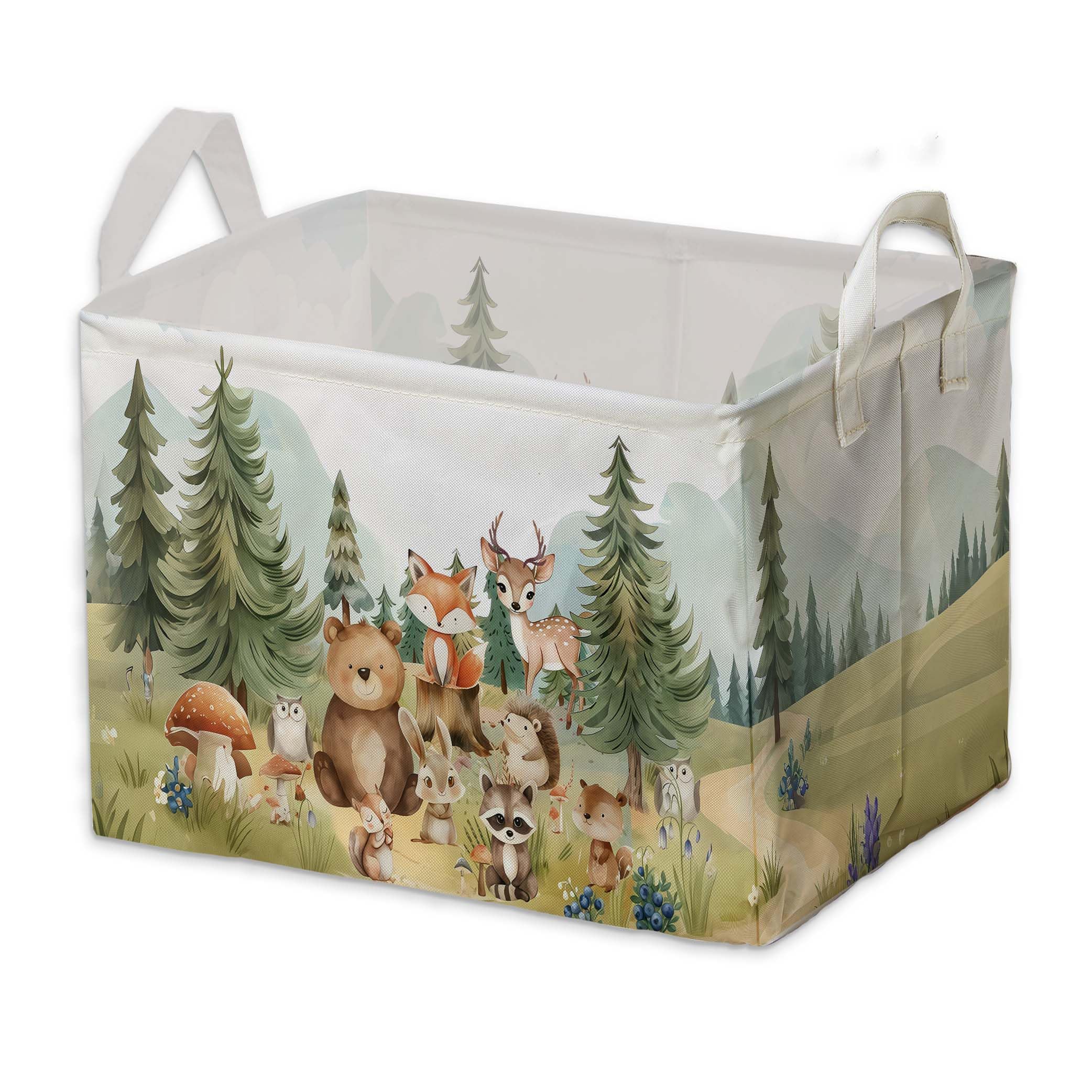 Cute Animals Storage Baskets, Woodland Nursery Decor, Woodland Baby Shower Decorations, Large Squarecanvas Laundry Hamper With A Waterproof PECoating, Foldable Kids Toy Clothes Bins for Bedroom