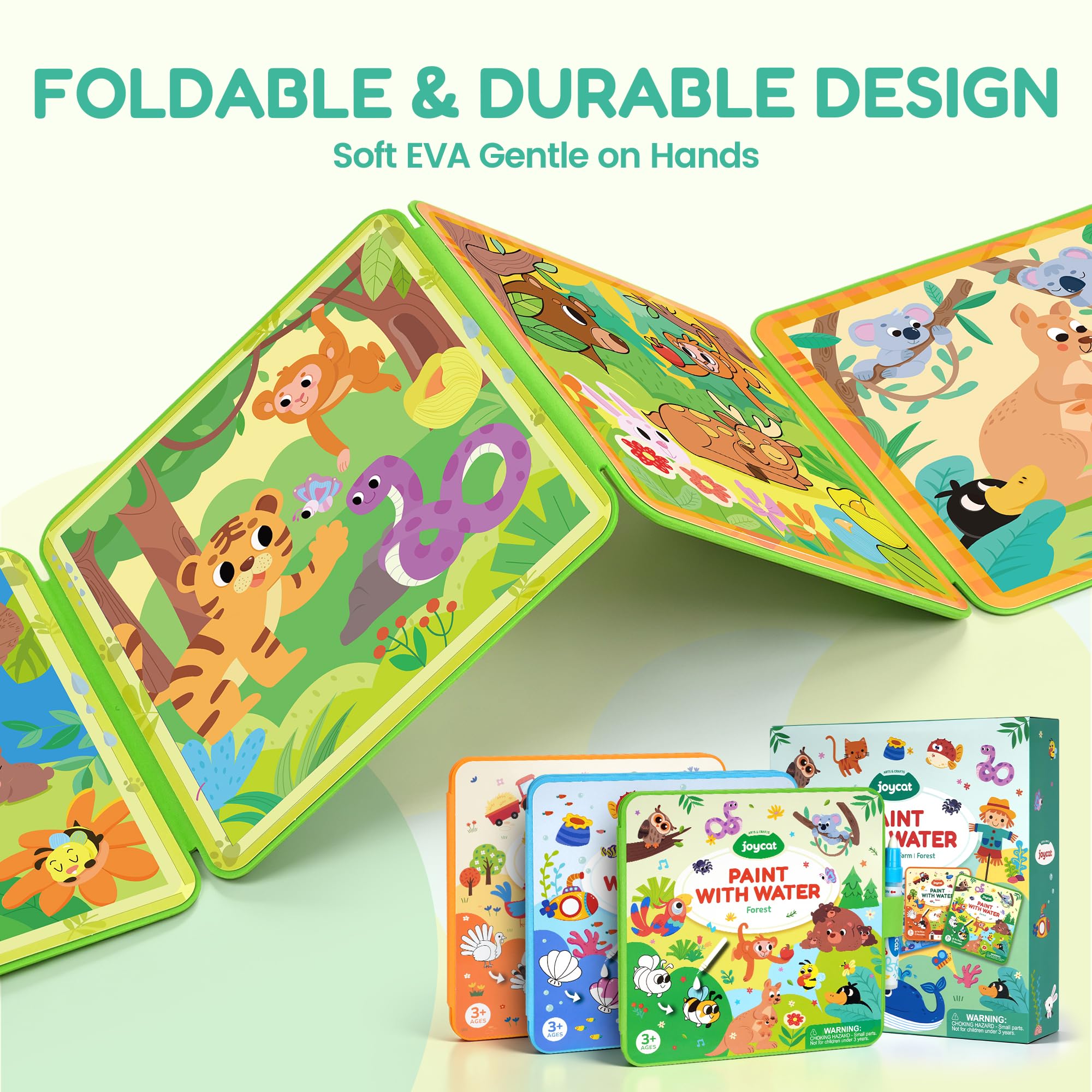 JoyCat Wassermalbuch für Kinder (3er-Pack): Ozean, Bauernhof, Wald | Wiederverwendbares Magisches Malbuch mit Wasserstift, Malen ohne Flecken, Faltbares EVA Aktivitätsbuch für Kinder ab 3 Jahren