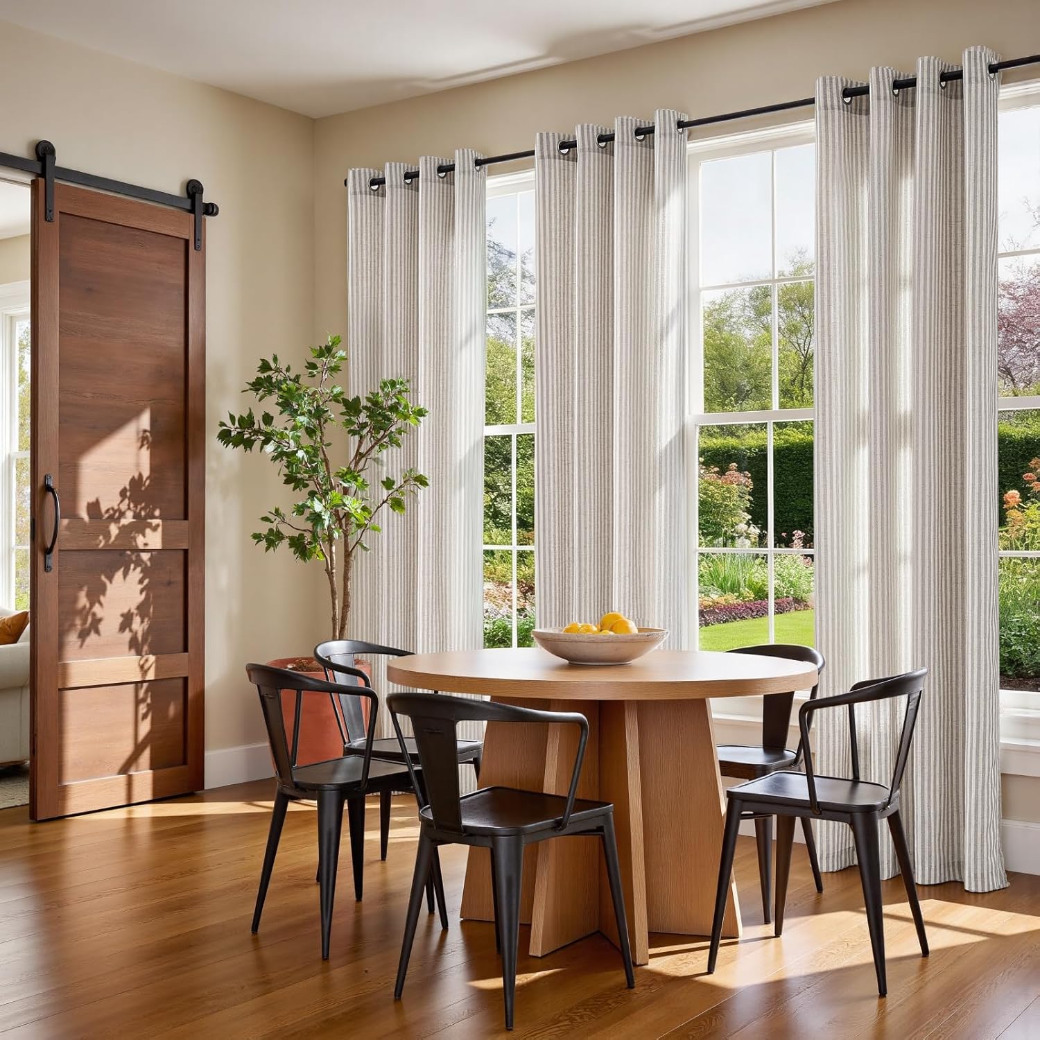 Vangao Linen Striped Curtains for Living Room Bedroom Farmhouse Tickingstripe Light Filtering Window Curtains Printed Drapes Grommet Top 2 Panels Grey W50 x L63 Inch