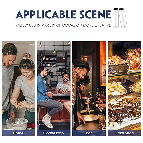 Miniatura 5 de Tanlade Paquete de 200 botellas de plástico para jugos con tapas, recipientes transparentes reutilizables para bebidas con tapas, botellas vacías de
