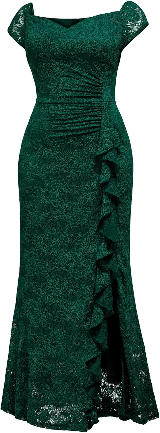 Miusol Women's Plus Size Floral Lace Off Shoulder Side Split Formal Evening Party Maxi Dress - Image 5