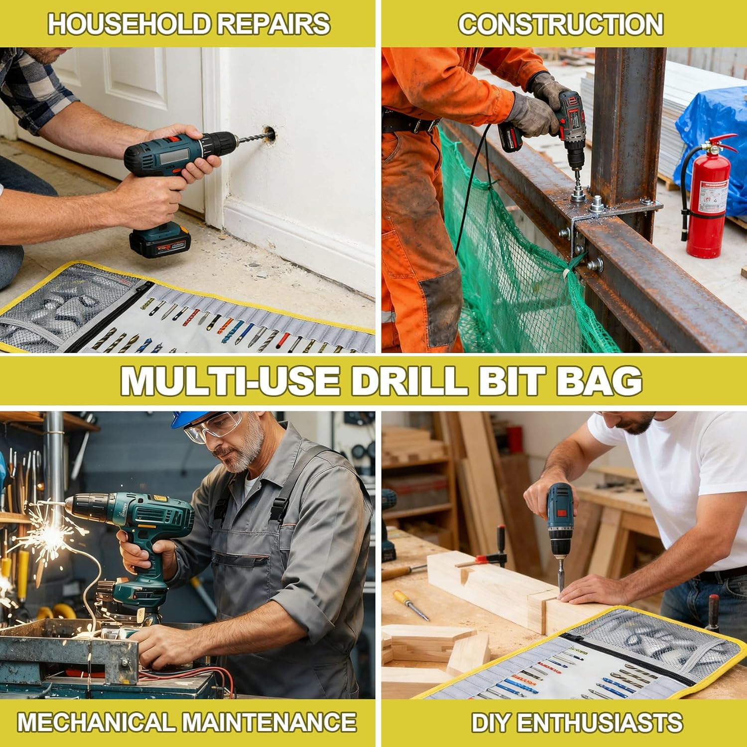 Drill Bit Organizer, Roll Up Drill Bit Storage Organizer Case, Heavy Duty Bit Holder Pouch with Zipper, Tools Organizer Pouch Bag with Snap Spring Closure for Men(Bag Only) – Stocking Stuffers